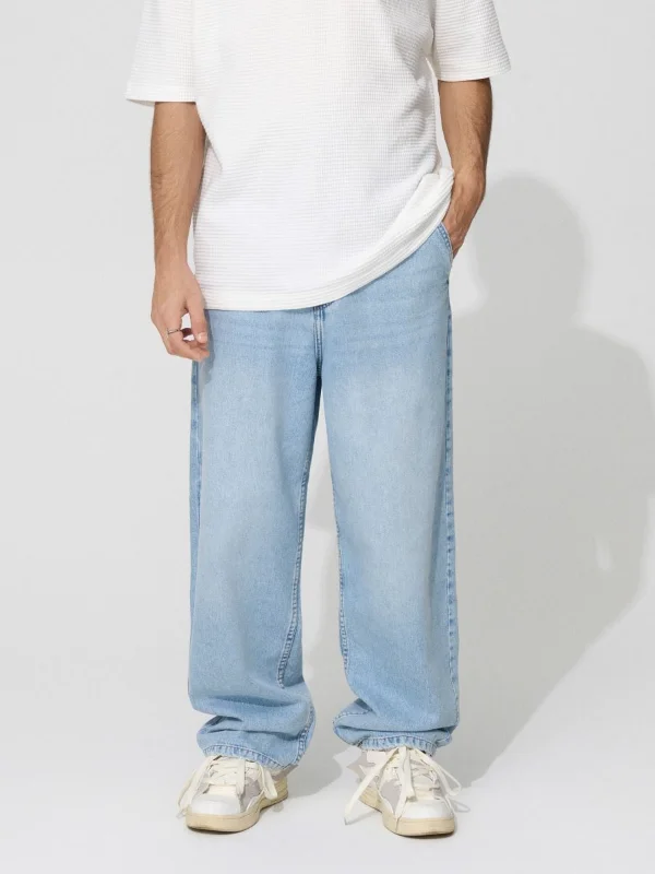 شلوار جین بگ برند ـ House light blue baggy fit skater jeans with washed effect