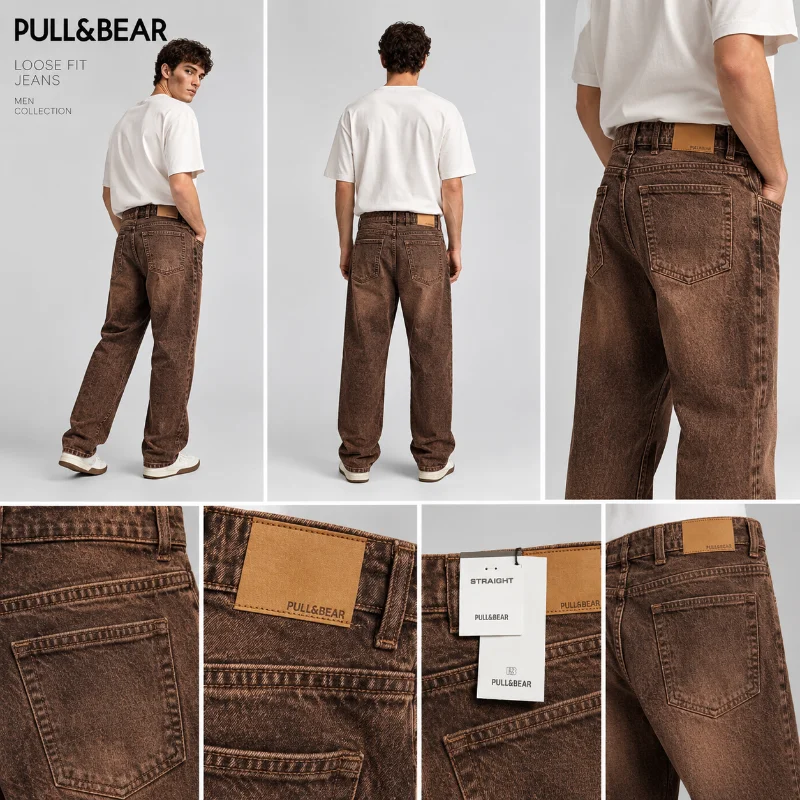 شلوار جین برند پلمبیر نیم بگ straight pull&bear