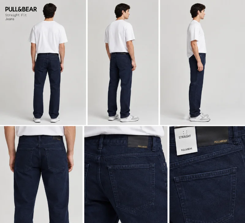 شلوار جین برند پلمبیر نیم بگ pull&bear straight